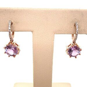 Fara Drop Hoop Amethyst & White Zircon 18K Rose Gold Plate Over 925 Earrings! 48